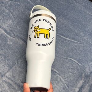Life Is Good White Travel Tumbler with Yellow Dog Graphic